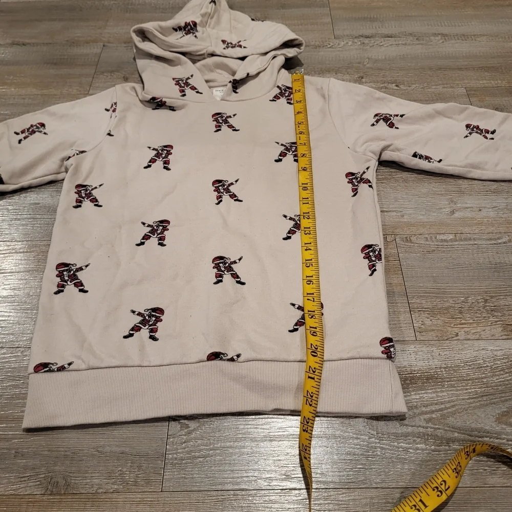 Denim & Flower Pullover Hoodie Tan with Santa Graphics Boys Size Medium